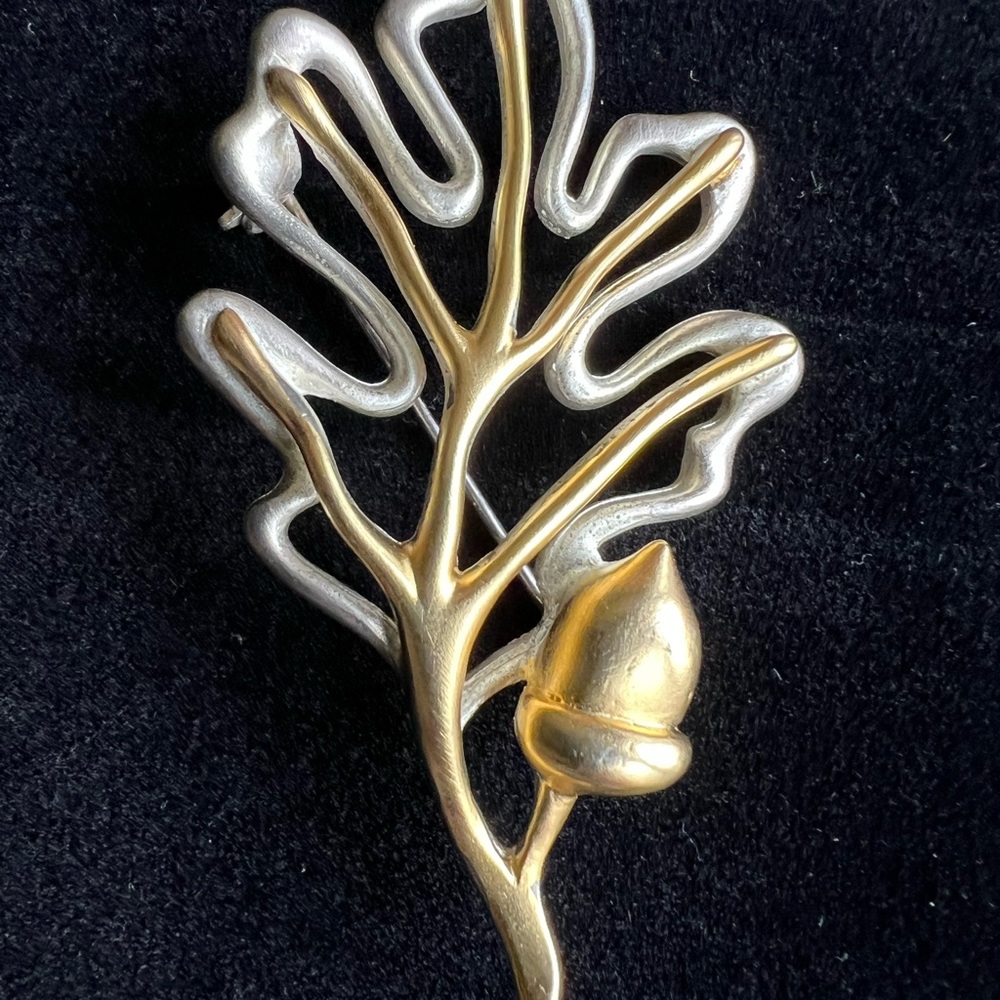Paquette Gold and Silver Leaf Brooch with gold acorn